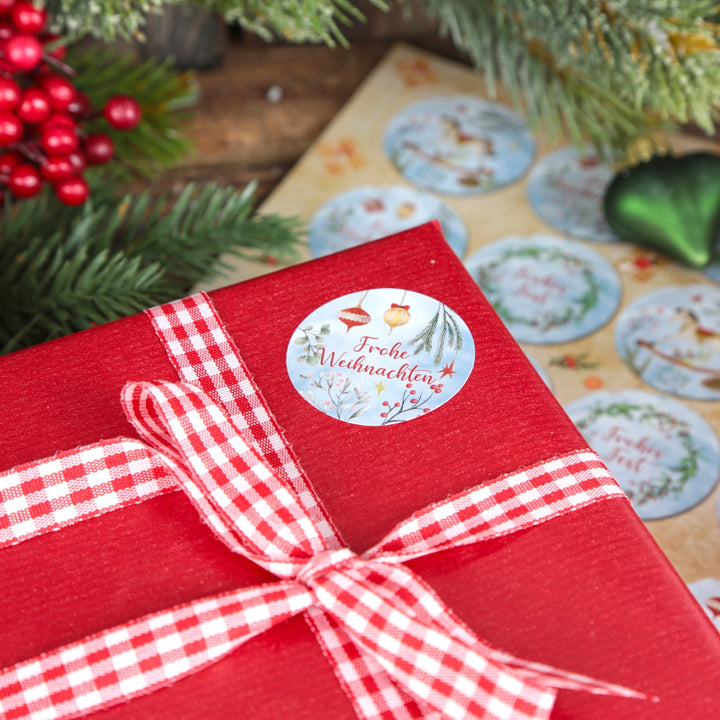 Weihnachtsaufkleber blau grün rot Hygge Scandi Ø 4 cm mit Weihnachtsmotiven - Foto 5