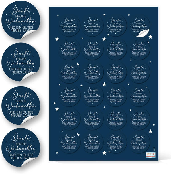 Runde Weihnachtsaufkleber Frohe Weihnachten - 4 cm blau