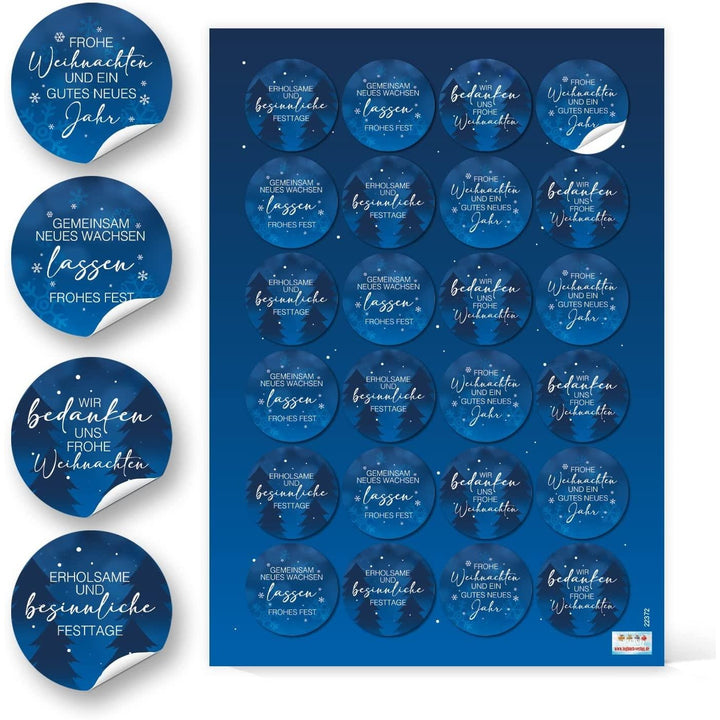 Runde Weihnachtsaufkleber Frohe Weihnachten 4 cm blau - Foto 1