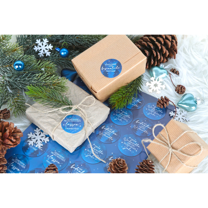 Runde Weihnachtsaufkleber Frohe Weihnachten 4 cm blau - Foto 2