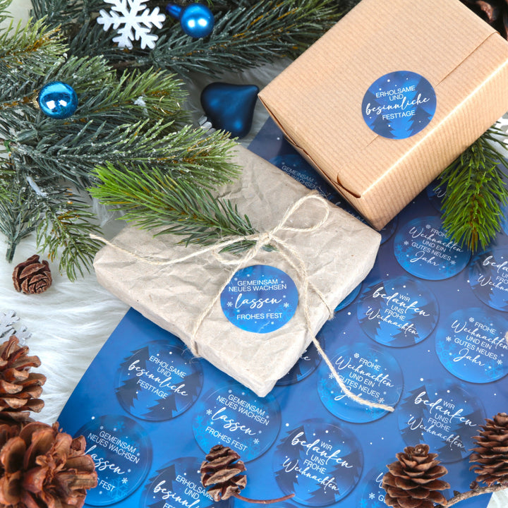 Runde Weihnachtsaufkleber Frohe Weihnachten 4 cm blau - Foto 3