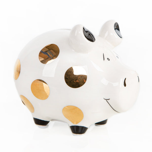 Sparschwein edel Gold weiß schwarz mit Punkten 12,5 cm - Foto 1