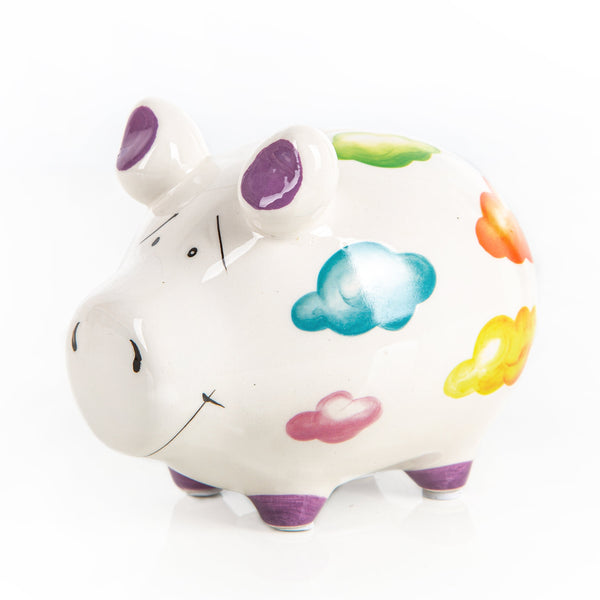 buntes Sparschwein mit Wolken-Motiv aus Keramik 12 x 9 cm - Foto 1