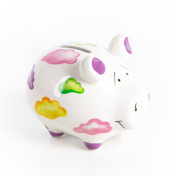 buntes Sparschwein mit Wolken-Motiv aus Keramik 12 x 9 cm - Foto 2