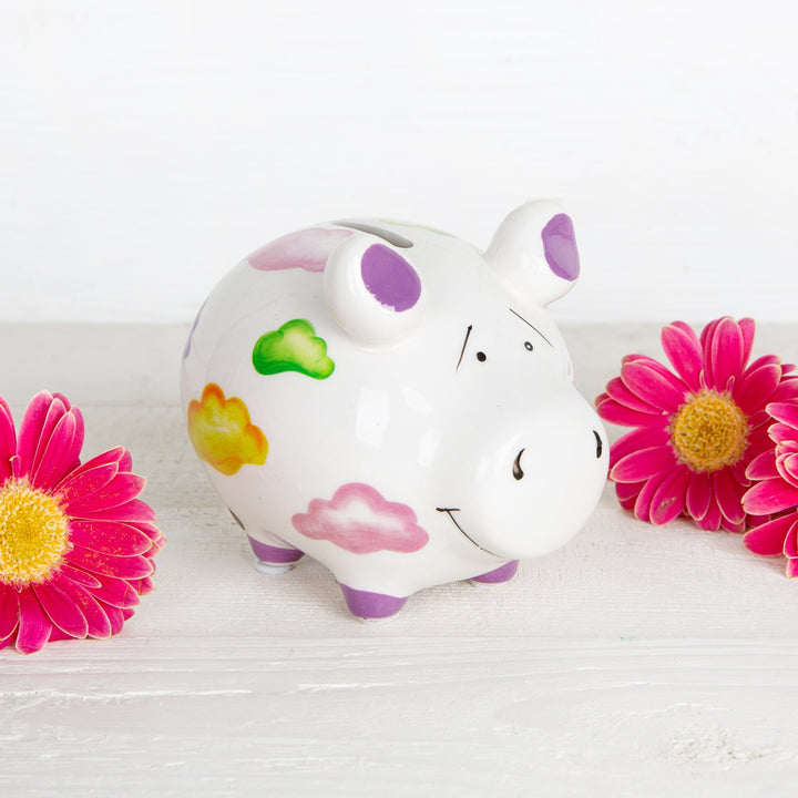 buntes Sparschwein mit Wolken-Motiv aus Keramik 12 x 9 cm - Foto 3