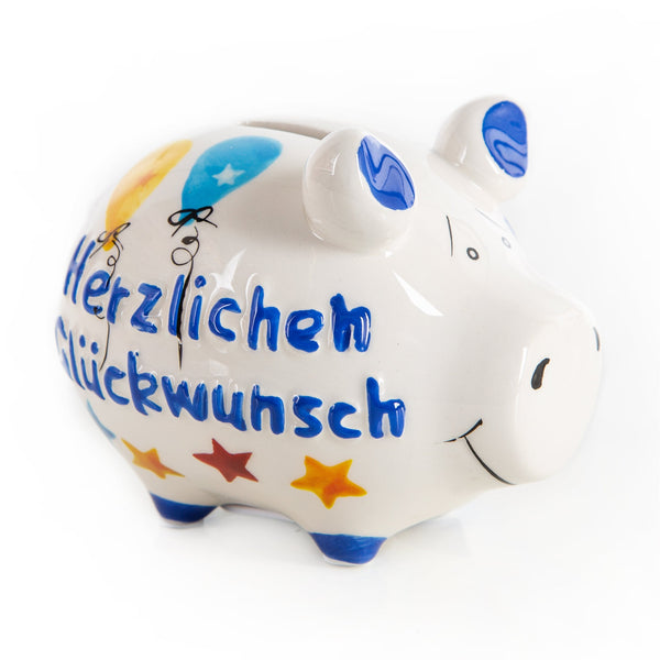 Sparschwein Herzlichen Glückwunsch bunt 12,5 cm Spardose - Foto 1