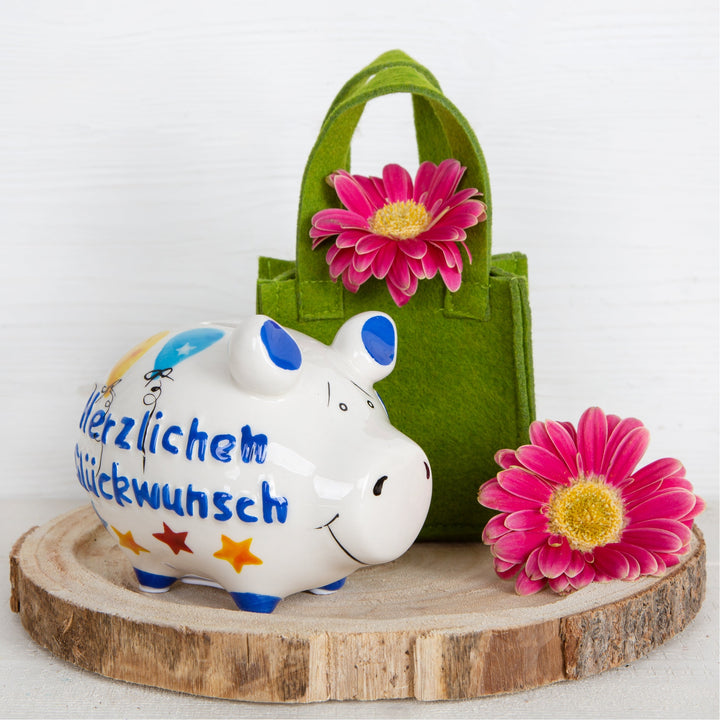 Sparschwein Herzlichen Glückwunsch bunt 12,5 cm Spardose - Foto 2