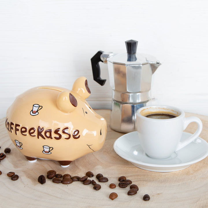 Sparschwein Kaffeekasse Spardose beige braun Kasse 12,5 cm - Foto 2