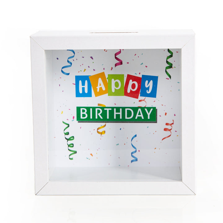 Sparbüchse Bilderrahmen Happy Birthday weiß bunt 14 x 14 cm - Foto 1