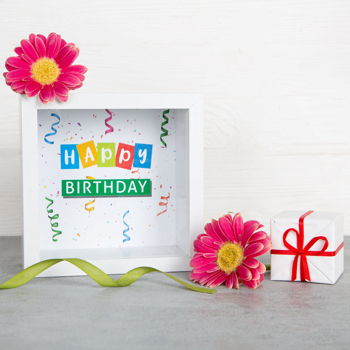 Sparbüchse Bilderrahmen Happy Birthday weiß bunt 14 x 14 cm - Foto 2