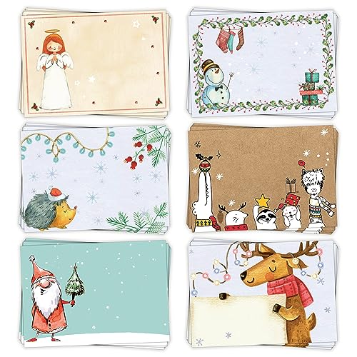 6 x 10 Weihnachtsaufkleber für Kinder 7,4 x 5,2 cm mit Tieren und Engeln - Foto 1