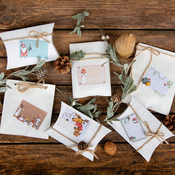 6 x 10 Weihnachtsaufkleber für Kinder 7,4 x 5,2 cm mit Tieren und Engeln - Foto 2