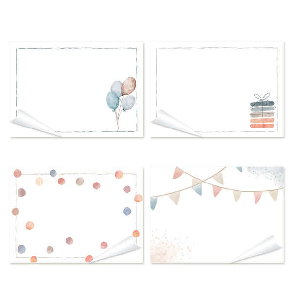 100 Geschenketiketten zum Beschriften 4 x 25 grau bunt floral für Namen 7,4 x 5,2 cm