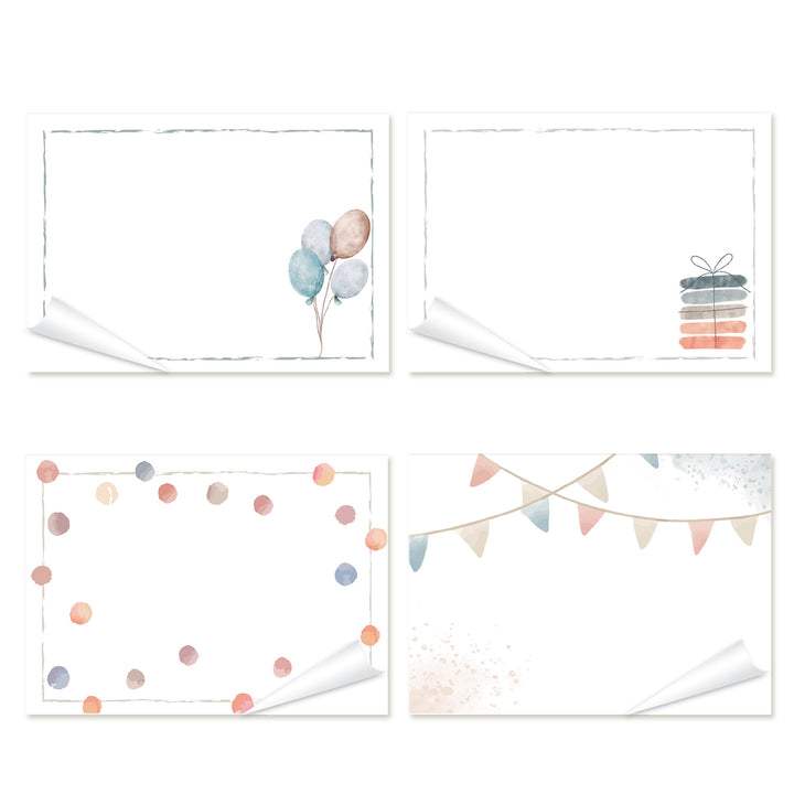 100 Geschenketiketten zum Beschriften 4 x 25 grau bunt floral für Namen 7,4 x 5,2 cm