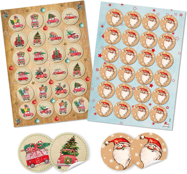 2 x 24 Weihnachtssticker amerikanischer Stil - Weihnachtsdeko Ø 4 cm