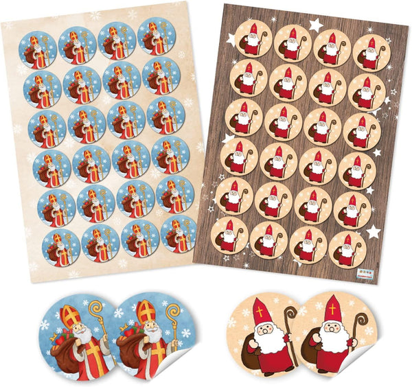 2 x 24 Sticker Weihnachten selbstklebend - Geschenke Aufkleber Ø 4 cm