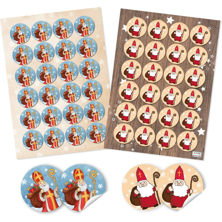 2 x 24 Aufkleber Heiliger Nikolaus rund Ø 4 cm in rot, weiß und blau - Foto 1