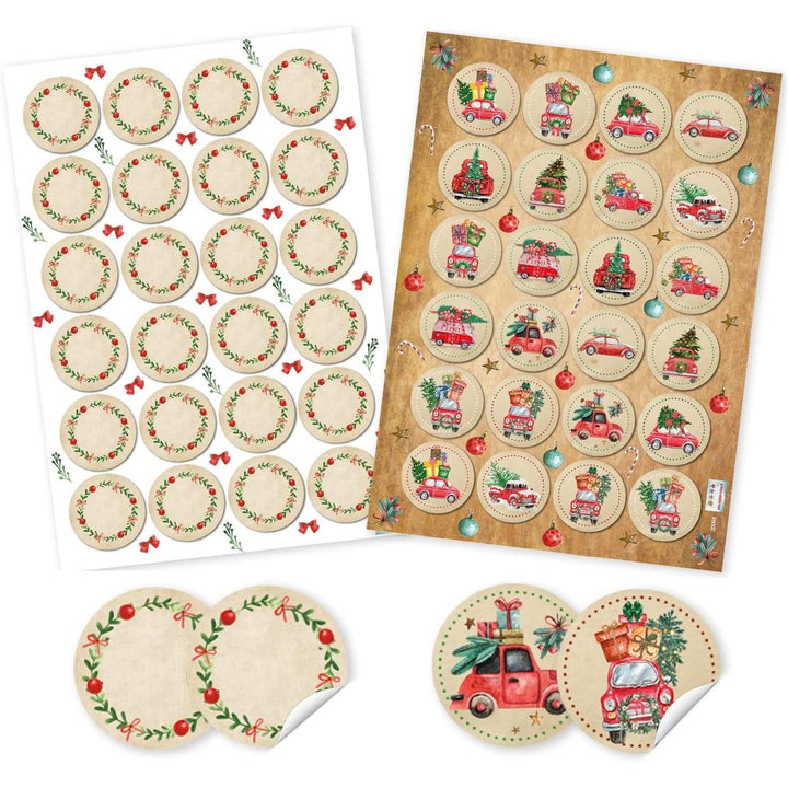 2 x 24 vintage Weihnachtsaufkleber Ø 4 cm – Weihnachtstruck und Blanko Sticker - Foto 1