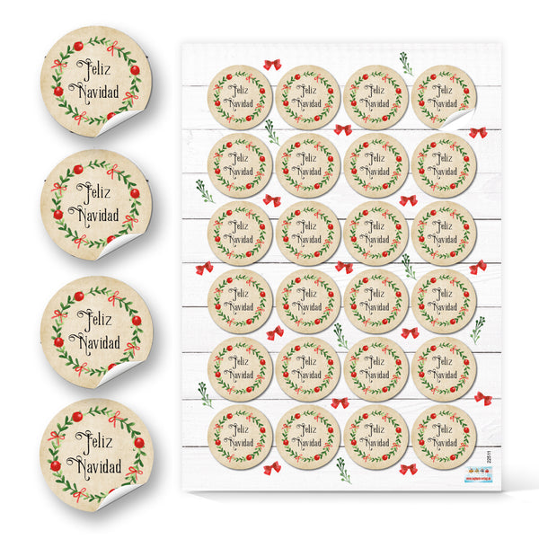 Logbuch-Verlag 24 Weihnachtsaufkleber Feliz Navidad - Weihnachtssticker mit Text spanisch Ø 4 cm