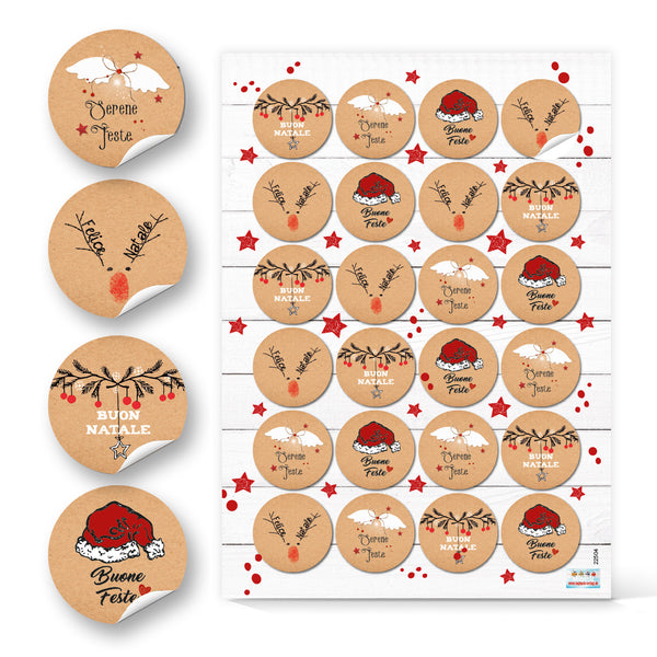 Logbuch-Verlag 96 Buon Natale Aufkleber beige rot grün - Weihnachtsaufkleber italienisch rund Ø 4 cm