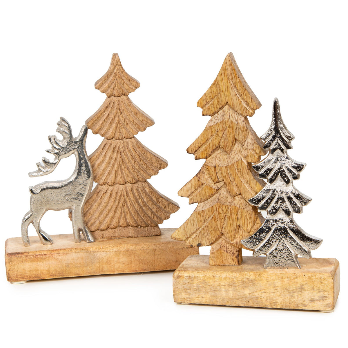 Weihnachtsdeko Set Holz & Metall Weihnachtsbaum und Hirsch 16x18 cm – Logbuch-Verlag